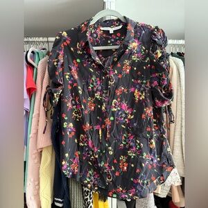 Veronica Beard Silk Black Floral Blouse